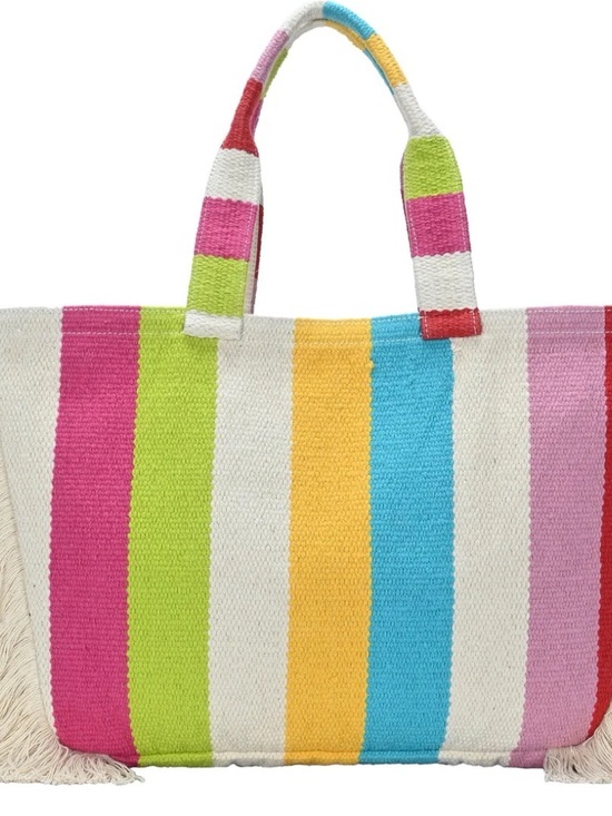 Antik Kraft Handbags - Antik Kraft Multicolor Striped Tote - White, Pink, Green, Yellow, Blue